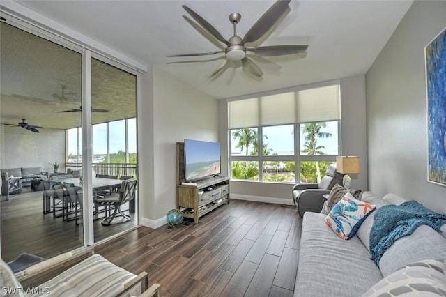 living room with ceiling fan