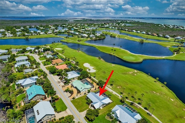 aerial view with a water view