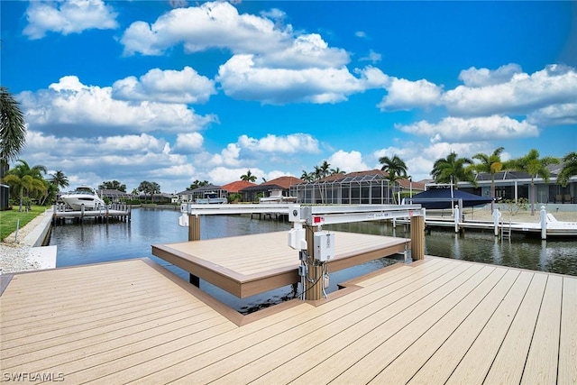 dock area with a water view