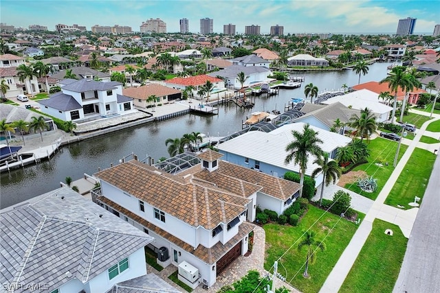 aerial view featuring a water view