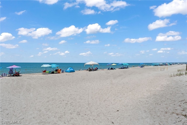 property view of water featuring a view of the beach