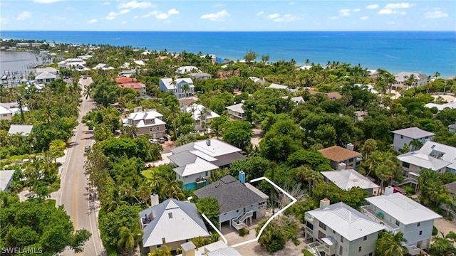 drone / aerial view featuring a water view