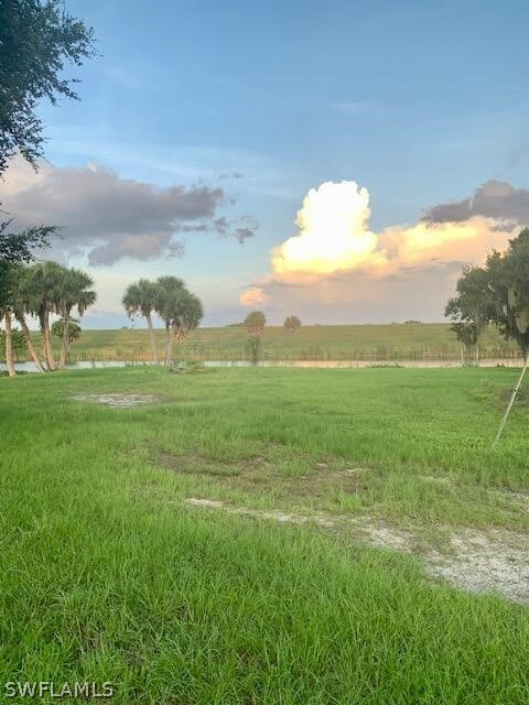 yard at dusk with a rural view