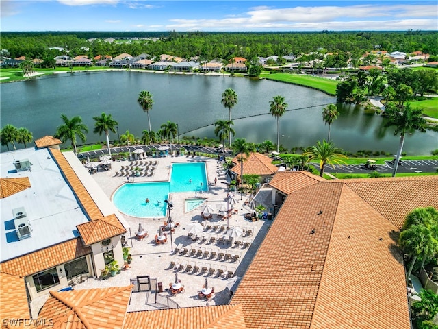 aerial view featuring a water view