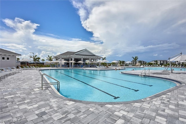 view of pool featuring a patio area