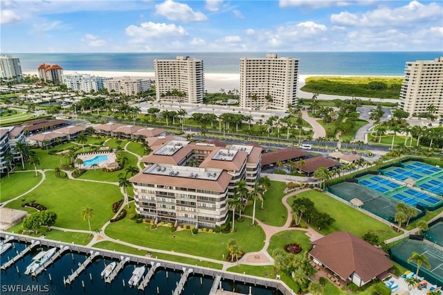 bird's eye view featuring a water view