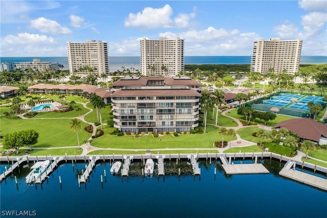 bird's eye view featuring a water view