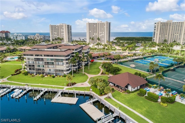 bird's eye view featuring a water view