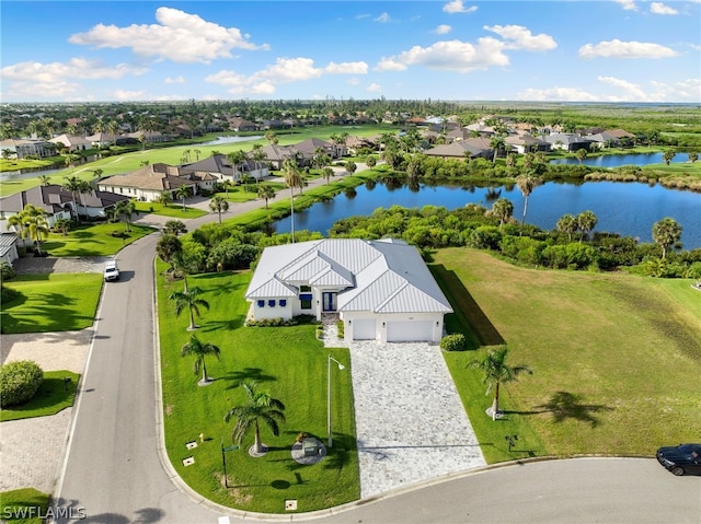 aerial view with a water view