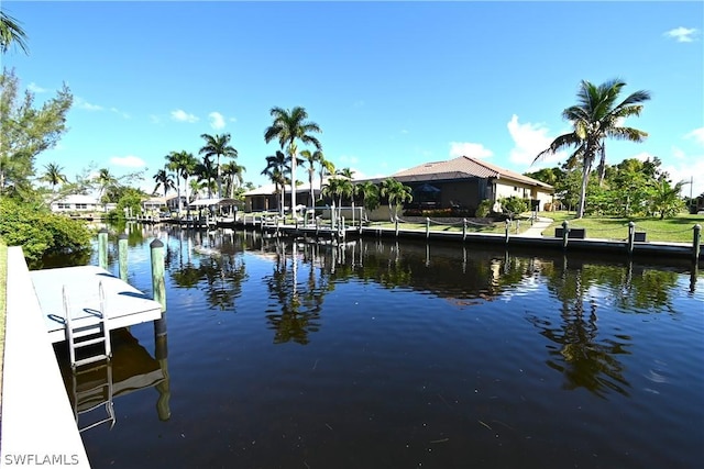 view of dock with a water view