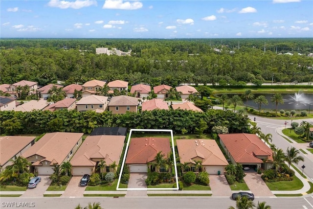 bird's eye view featuring a water view