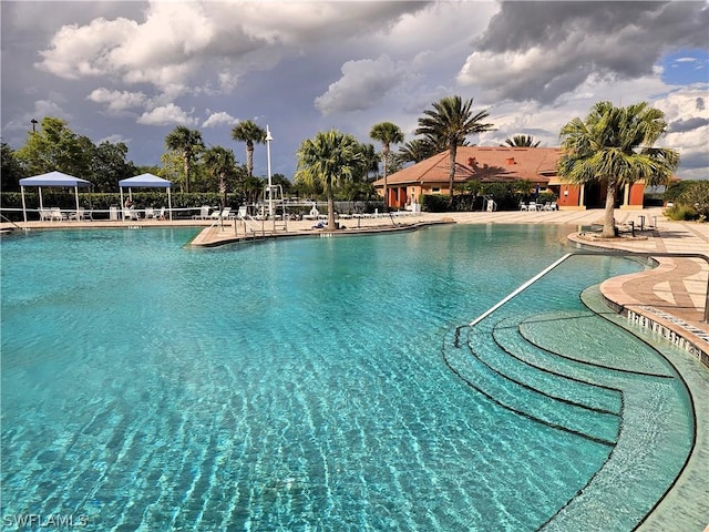 view of swimming pool featuring a patio