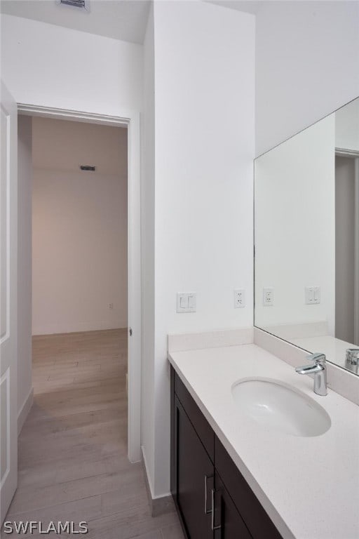 bathroom with vanity and wood-type flooring