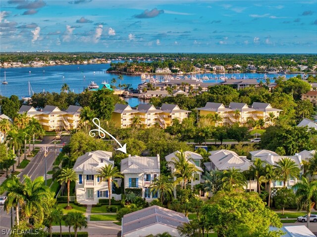 bird's eye view featuring a water view