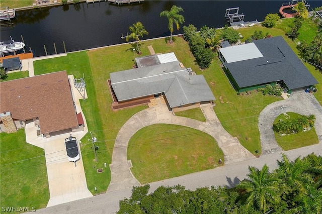 drone / aerial view featuring a water view