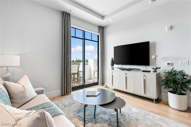 living room with light hardwood / wood-style floors