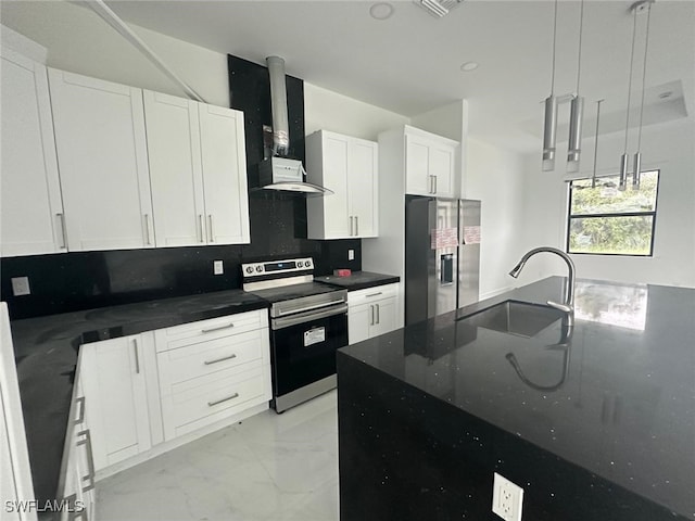 kitchen with decorative backsplash, white cabinets, extractor fan, sink, and stainless steel appliances