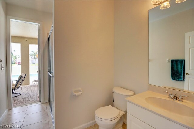 bathroom with tile patterned floors, vanity, and toilet