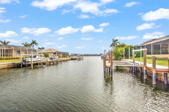 dock area with a water view