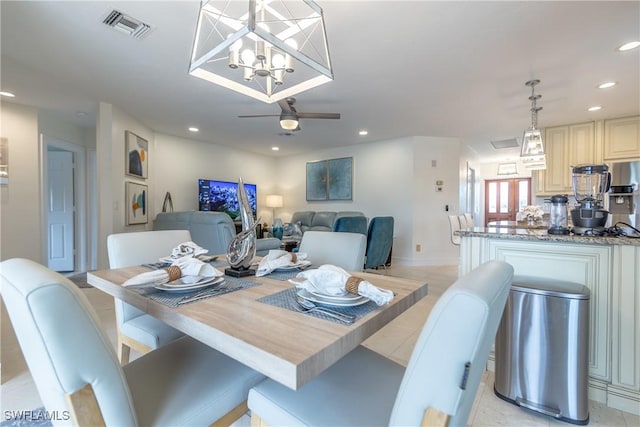 dining room with ceiling fan