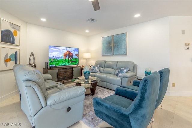 living room featuring light tile patterned flooring