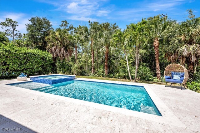 view of swimming pool with a patio and an in ground hot tub