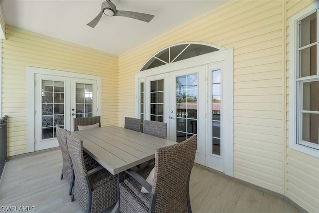 exterior space featuring french doors and ceiling fan