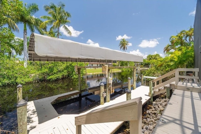 view of dock featuring a water view