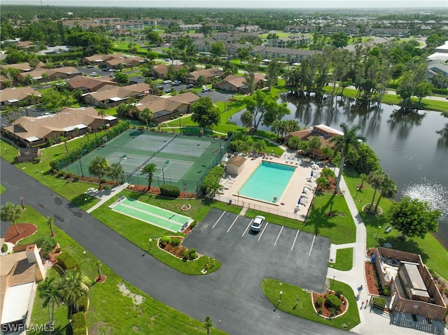 bird's eye view featuring a water view