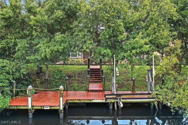 view of dock featuring a water view