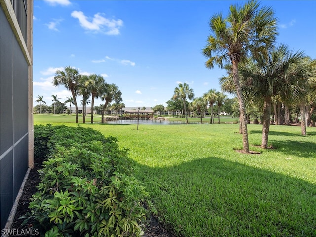 view of yard with a water view