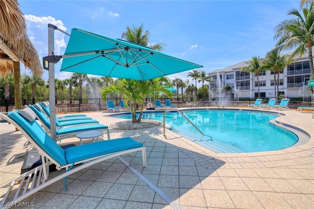 view of swimming pool featuring a patio