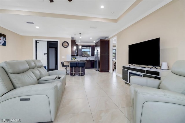 view of tiled living room