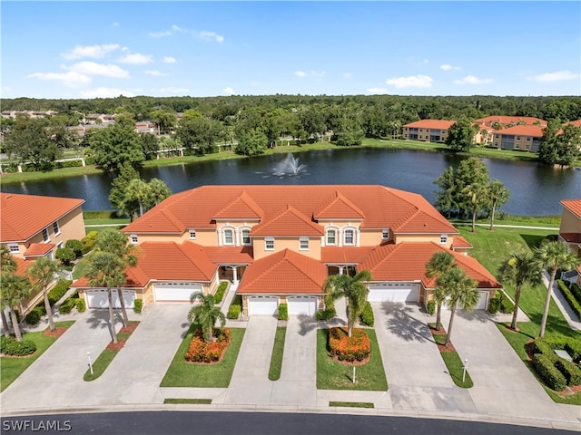 aerial view with a water view