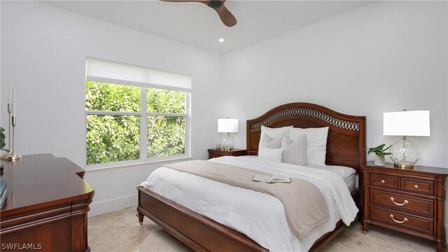 bedroom featuring ceiling fan