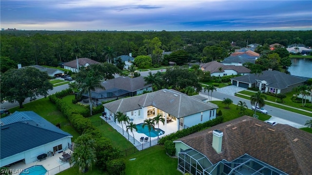 view of aerial view at dusk