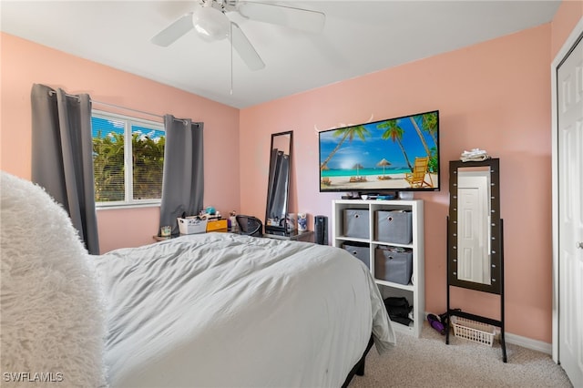 bedroom with carpet floors and ceiling fan