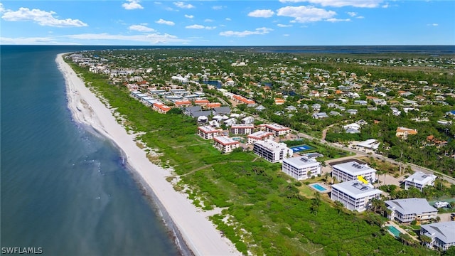 drone / aerial view with a view of the beach and a water view