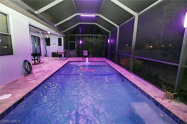 view of pool featuring a patio area and ceiling fan