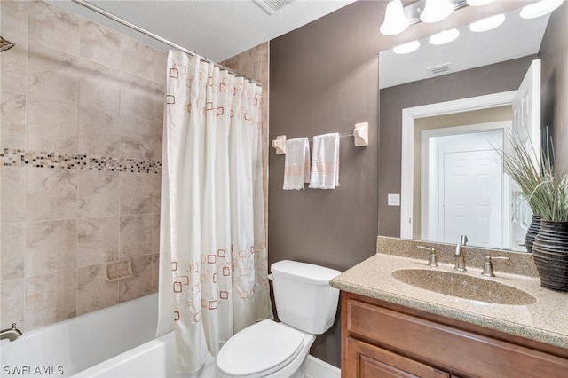 full bathroom featuring toilet, vanity, and shower / bath combo