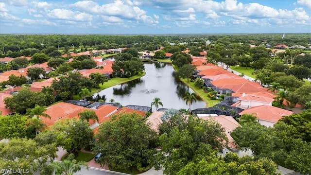 aerial view with a water view and a residential view