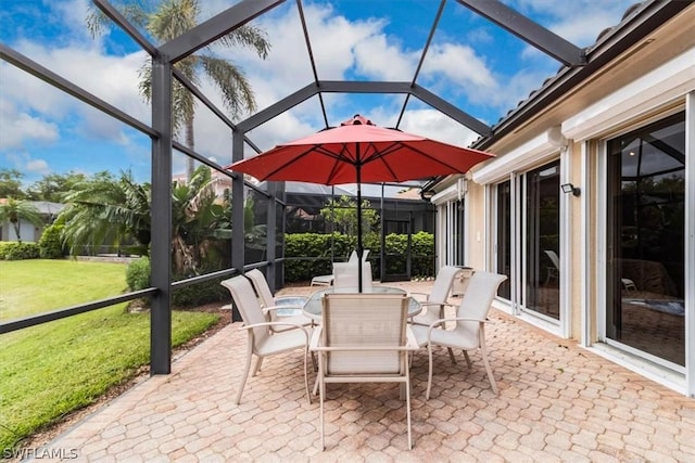 view of patio with a lanai