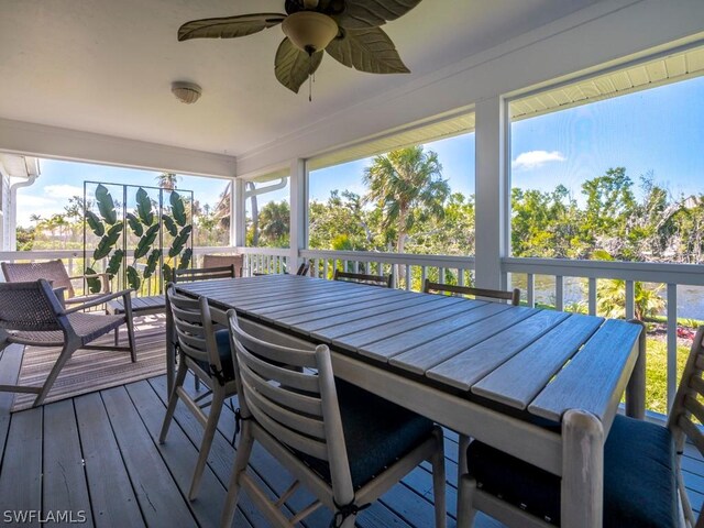 sunroom featuring ceiling fan and a healthy amount of sunlight