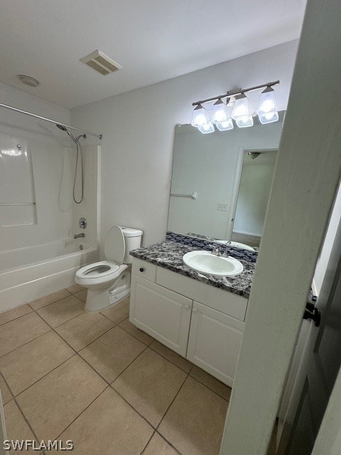 full bathroom featuring tile patterned floors, toilet, vanity, and shower / tub combination