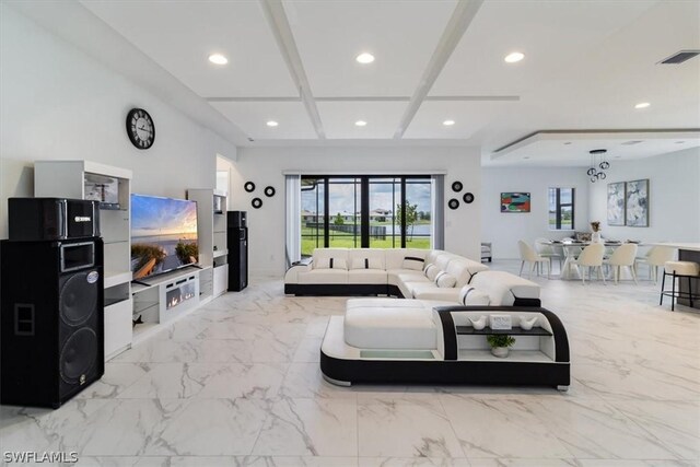 living room with light tile patterned floors