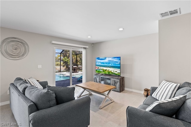 living room featuring light tile patterned flooring