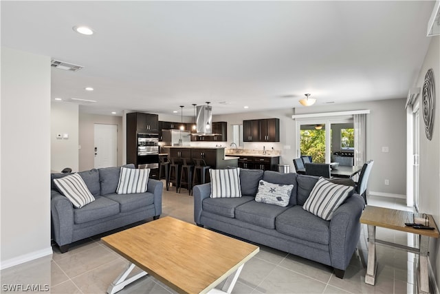 view of tiled living room