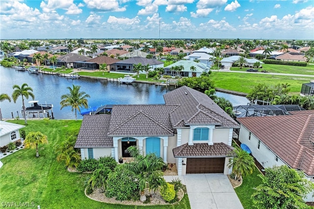 aerial view with a water view