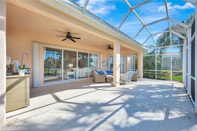 exterior space featuring beam ceiling and a healthy amount of sunlight