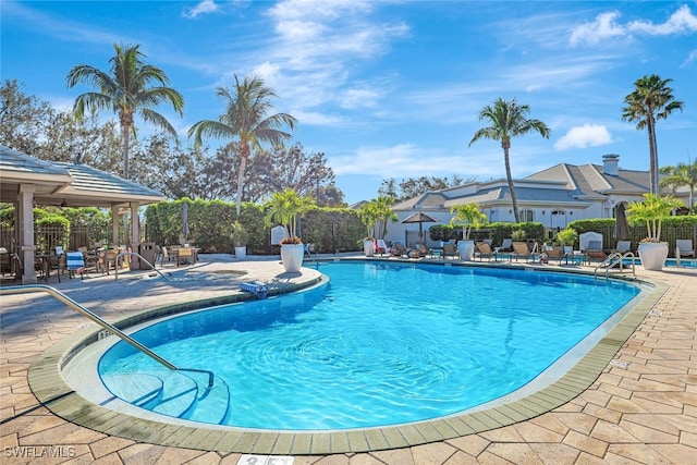 view of swimming pool with a patio